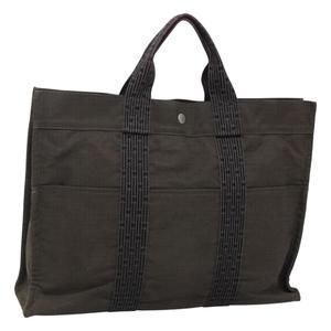 HERMES Her Line MM Tote Bag Canvas Gray Silver Auth bs24609